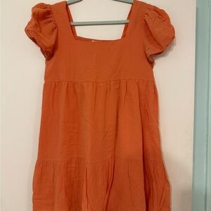 Orange Puff Sleeve Mini Dress